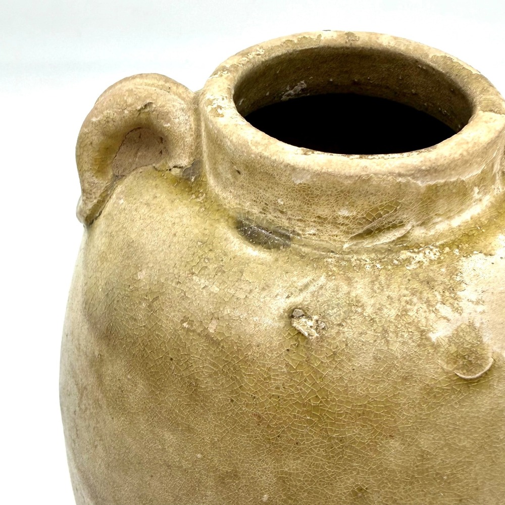 Reproduction Chinese Lug Jar Stoneware Wabi Sabi Green Crackle Glaze - Picture 4 of 14